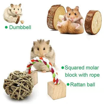 Din Lemn Natural Hamster Iepuri Jucării Pin Dumbells Unicycle Bell Role Mestecați Jucării pentru cobai Șobolan animale de Companie Mici Molari Consumabile