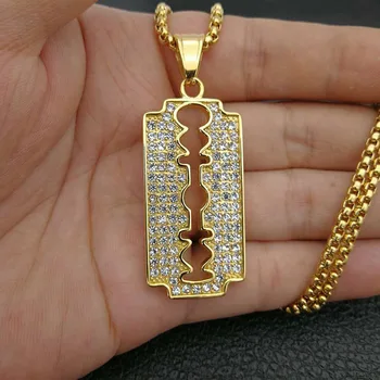 Din Oțel inoxidabil Frizer Lama Pandantiv Colier pentru Bărbați Hip Hop Rapper bijuterii cu 60cm Aur de Culoare Lanț de link-ul