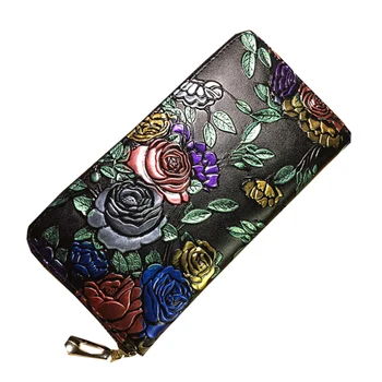 Din piele portofel pentru femei floral pentru femei portofele din piele de mare capacitate cartelei geanta brand de lux geantă de mână de sex feminin