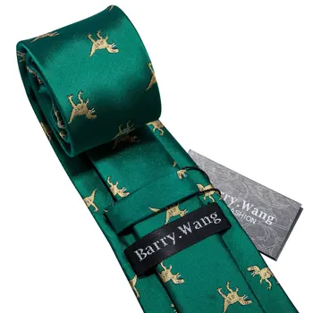 Dinozaur Bărbați Cravate De Aur Verde De Mătase Pentru Bărbați Nunta Cu Cravata, Batista Cutie Cadou Set Masculin Cravate Pentru Barbati Cadou Barry.Wang Gravat BB-5192