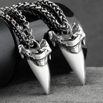Dinte de rechin S925 Argint colier pentru bărbați pandantiv de argint Bijuterii hippop strada culturii mygrillz