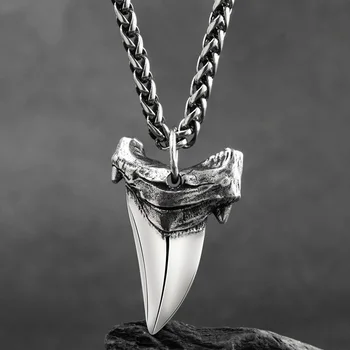 Dinte de rechin S925 Argint colier pentru bărbați pandantiv de argint Bijuterii hippop strada culturii mygrillz