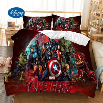 Disney 3D Set de lenjerie de Pat Iron man, Thor, Captain America, Spiderman Desene animate Avengers Set de Acoperire Plapuma fata de Perna Copii Băieți Cadou
