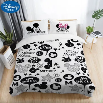 Disney Alb Negru Mickey Minnie Mouse 3D Imprimate Set de lenjerie de Pat pentru Adulti Twin Plin Regina King Size, Dormitor Decor Carpetă Acopere Stabilit