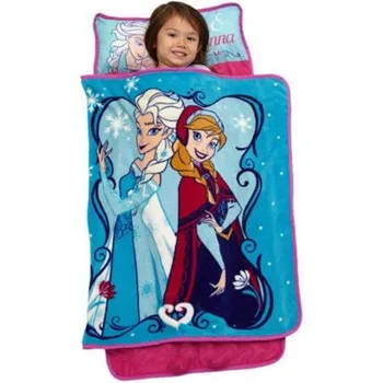 Disney Albastru Frozen Elsa Anna Portabil Laminate pui de Somn Mat cu patura si Perna pentru copii Fete Copii Pătură de Călătorie