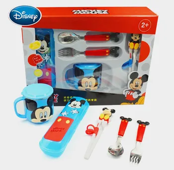 Disney din Oțel Inoxidabil Copil Tacâmuri Practică Cana Lingura de Formare Betisoarele 304 din Oțel Inoxidabil, Caseta de Prânz Student Tacâmuri 5pcs/set