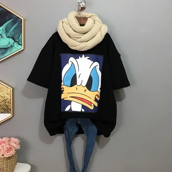 Disney Donald Duck Femei Pierde T-shirt de Vară Supradimensionate Leneș Prietenul tricouri Topuri Alb Negru Haine de sex Feminin Grafic Nou Tee