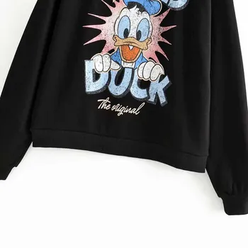 Disney Elegant Donald Duck Desene Animate Scrisoare De Imprimare Negru T-Shirt, O-Neck Pulover Moda Lady Maneca Lunga Harajuku Casual Top Vrac