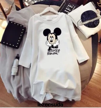Disney Femei T-shirt Mickey Mouse Negru Topuri de Vara Broderie Stil coreean Doamna de Moda T-shirt Teuri Haine de sex Feminin Fierbinte Tricou
