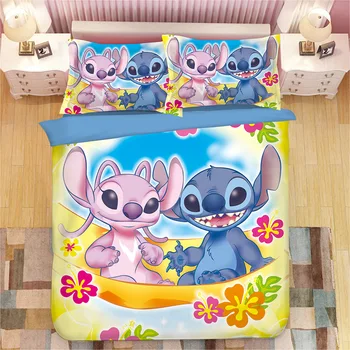 Disney Lilo & Stitch Set de lenjerie de Pat pentru Copii Plapuma Acoperă Pernă de Desene animate set pat Cuvertura de Pat Seturi de lenjerie de pat lenjerie de pat