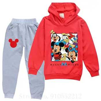 Disney Mickey Minnie Mouse Bumbac Maneca Lunga, Hanorac+pantaloni Kawaii Desene animate Drăguț Copil Fată Băiat Haine Set Bluze