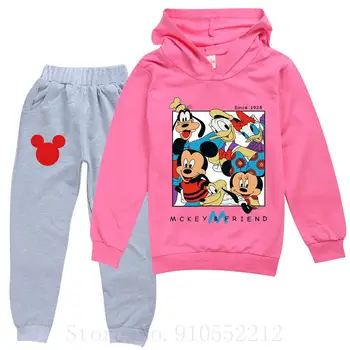 Disney Mickey Minnie Mouse Bumbac Maneca Lunga, Hanorac+pantaloni Kawaii Desene animate Drăguț Copil Fată Băiat Haine Set Bluze