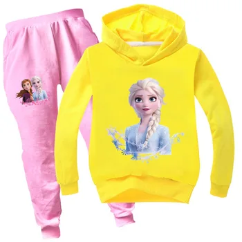 Disney pentru Copii Imbracaminte Fete imbracaminte Casual Set de Haine de Bumbac Frozen Elsa Sport Set Fete Maneca Lunga, Hanorac cu Glugă