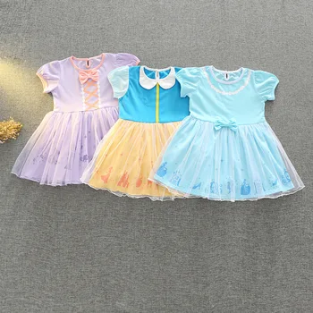 Disney pentru Copii-Rochii pentru Fete Alba ca Zapada Printesa Rochie de Crăciun, Halloween Îmbrăcăminte pentru Copii Rochie de Vara Elegant ochiurilor de Plasă Arc