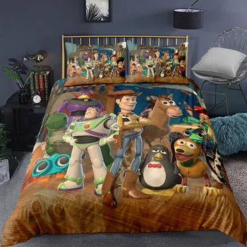 Disney Toy Story Set de lenjerie de Pat Woody, Buzz Lightyear pentru Copii 3D Capac Plapuma fata de Perna de Desene animate Toy Story Textile Acasă Cadou