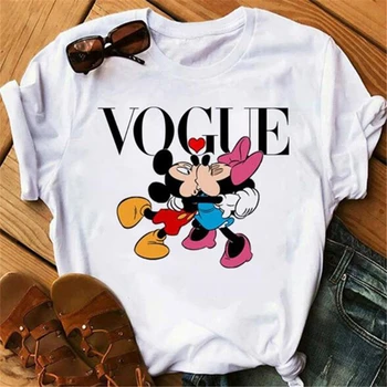 Disney tricou Femei Mickey Minnie Mouse Maneci Scurte Tee shirt de Imprimare de Desene animate O-Gât Pulover Feminin Topuri Largi Doamna Tricou