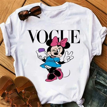 Disney tricou Femei Mickey Minnie Mouse Maneci Scurte Tee shirt de Imprimare de Desene animate O-Gât Pulover Feminin Topuri Largi Doamna Tricou