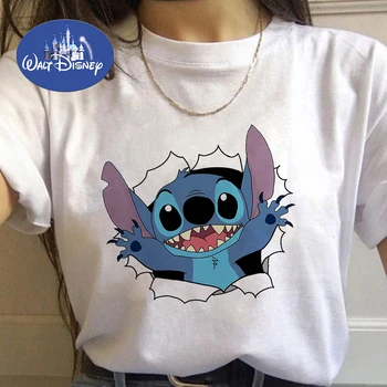 Disney TV Series Lilo & Stitch Desene animate T-shirt Femei de Vara T-shirt Serie Drăguț Printed Short Sleeve Crewneck Top Tricou Femeie