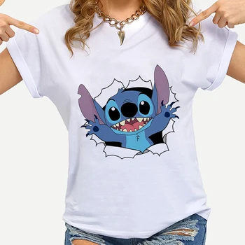 Disney TV Series Lilo & Stitch Desene animate T-shirt Femei de Vara T-shirt Serie Drăguț Printed Short Sleeve Crewneck Top Tricou Femeie