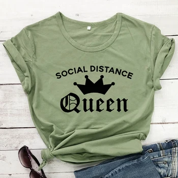 Distanța socială Regina din Bumbac tricou Amuzant Distanțare Socială Carantină Tricou Casual Femei Stau Acasă Introvertit Topuri Tricouri