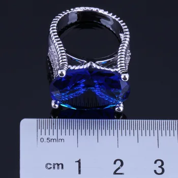 Distinctiv Mare Oval Albastru Ou Cubic Zirconia Placat Cu Argint Inel V0573