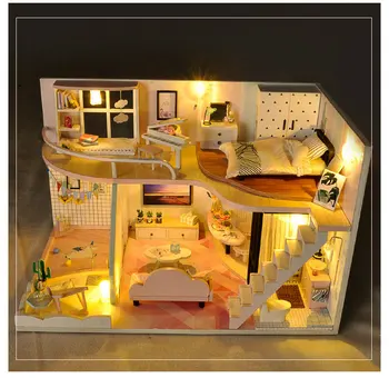 Diy Casa Papusa Roz Cabana Casa Handmade Model de Casa Mansarda Casa de Jucărie Cadou Fată Băiat Cadou de Ziua Îndrăgostiților