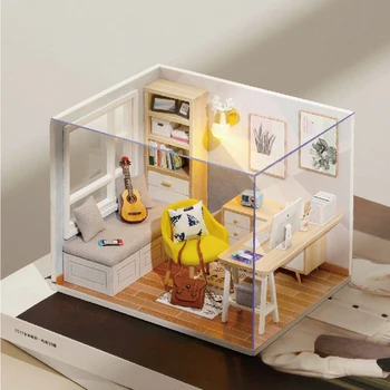 DIY case de păpuși în Miniatură Kit Stil Modern Model de Lemn Casa Mica Roombox Cadou de Ziua Jucării Pentru Copii, Mobilier Casa Papusa