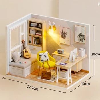 DIY case de păpuși în Miniatură Kit Stil Modern Model de Lemn Casa Mica Roombox Cadou de Ziua Jucării Pentru Copii, Mobilier Casa Papusa