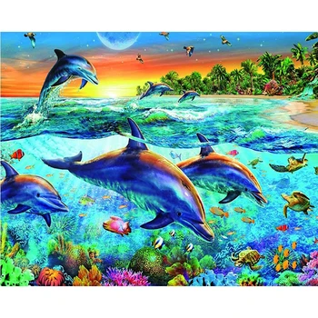 DIY complet Diamant Pictura kit lume de delfini cruciulițe Diamant Modele de Broderie pietre Mozaic decor acasă