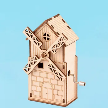 DIY din Lemn 3D Puzzle Puzzle realizate Manual Mână Cotite Moară de vânt Cutie de Muzică de Asamblare Construirea Modelului Truse de Jucării de Învățare pentru Copii