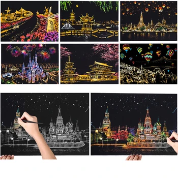 DIY Perete Picturi Decorative Colorate Oraș Nightscapes Lume Peisaj Zgârieturi Decopertarea Picturi Creative de Crăciun Cadouri de Ziua de nastere