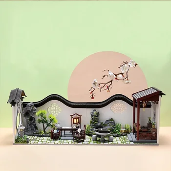 DIY Stil Chinezesc Curte Arhitectura de Lemn casă de Păpuși în Miniatură, Cu Mobilier de Case Papusa Asamblat Jucarii Copii Cadou de Crăciun