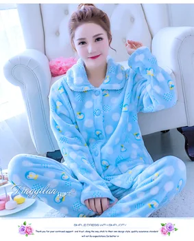 Doamna Pijamale Flanel Femei Iarna Cald Fleece Coral Pijamale Femei cu Maneci Lungi Nightgwear Femei de Agrement Homewear D-2101