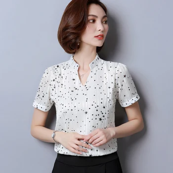 Doamnelor 2020 Vară șifon V-Gât Camasi pentru Femei maneci Scurte stele Bluza feminina camisa Nou haine Curcubeu dungi elegante, Topuri