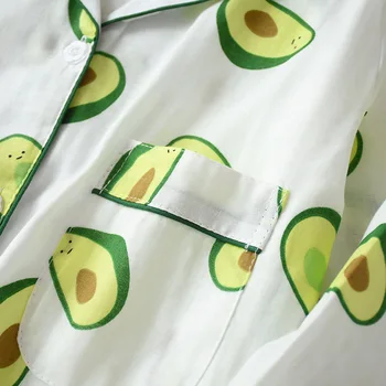 Doamnelor nou Set de Pijama Bumbac Desene animate Avocado Tipărite 2 buc de Turn-down Gât Tricou+Pantaloni Confort Proaspete și Natura Femeilor