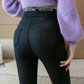 Doamnelor plus catifea căptușit jambiere 2020 toamna și iarna pentru femei pantaloni cu talie înaltă cald negru jambiere pantaloni exterioare