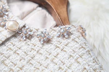 Doamnelor rochie de moda temperament retro tweed gât rotund de lux diamante slim mid-lungime rochie eleganta de toamna si de iarna noi