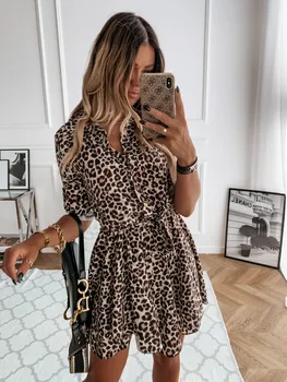 Doamnelor Rochii Noi de Primavara-Vara Moda Sexy Tricou Imprimat Rochie Scurta Femei Vestidos Para Mujer Mozaic și Rochie de Leopard