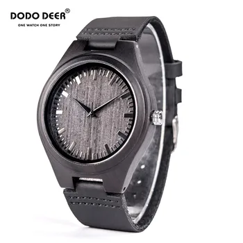 DODO CERB Negru Bărbați Ceas de mână Cuarț Ceas din Lemn, Logo Design Cadou Special Cu Bandă de Piele Lemn Ceasuri pentru bărbați Picătură Navă