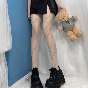 DOIAESKV Moda Sexy Femei Dresuri Negre Imprimate Scrisoare de Dans Ciorapi de Femeie Ciorapi de Plasă deget in fund Dresuri cu Model de Tatuaj