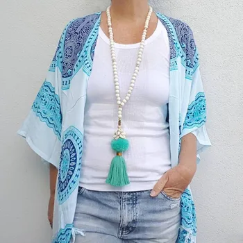 Dongmu Bijuterii 2018 nou Stil Boem Franjuri 8 mm Colier Șirag de mărgele de Lemn Colier Femei Accesorii de Moda de Vara Cadou