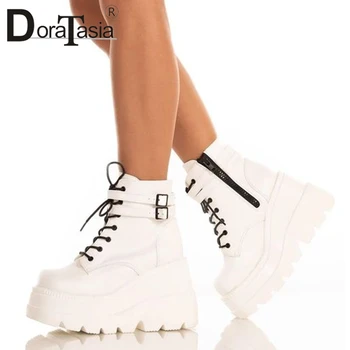 DORATASIA 2020 Brand Nou Doamnelor Cizme cu Platforma de Moda Fund Gros Glezna Cizme Femei 2020 șiret Cataramă Pantofi Pene Femeie
