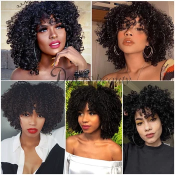 Doris Frumusete Scurt Sintetice Peruci Afro Pervers Ondulat Peruca pentru Femei Negru Natural Afro Temperatură Înaltă de Păr