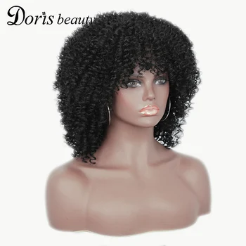 Doris Frumusete Scurt Sintetice Peruci Afro Pervers Ondulat Peruca pentru Femei Negru Natural Afro Temperatură Înaltă de Păr