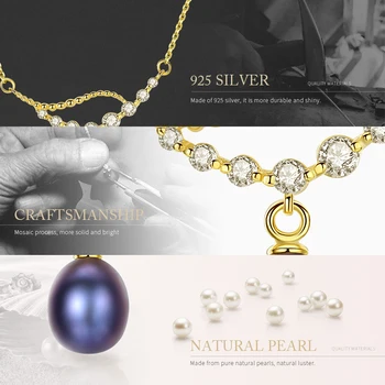 DOTEFFIL Vânzare Fierbinte Argint 925 Colier de Perle Aurite Naturale de apă Dulce Pearl Colier Pandantiv Moda Bijuterii Link-ul de Femei Cadou de Petrecere
