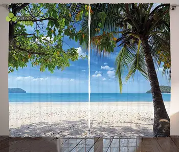 Draga Casa Perdele De Vară Tropical Beach Ocean Spatele Palmier Caraibe Vacanță Exotică Imagine Living Fereastră Decor