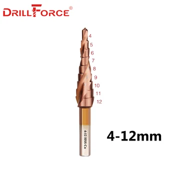 Drillforce M35 cu Cobalt Pas de Foraj 4-12/4-20/4-32mm din Oțel de Mare Viteză burghie Spirală Groove Triunghi sistem De prindere din Oțel Inoxidabil