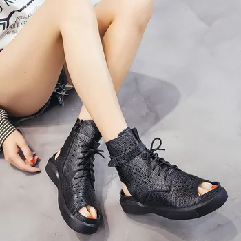 DRKANOL 2020 Moda Doamnelor Sandale Ajurata Sandale Gladiator Femeile Plat Sandale din Piele de Vară Cizme Rece