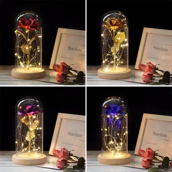 Dropshipping LED Lumina frumoasa Si ia Crescut În Cupolă de Sticlă Pentru Ziua Mamei Cadou de Ziua Îndrăgostiților Cadou de Anul Nou