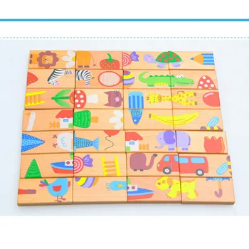 Drăguț 28pcs/set copii din Lemn Domino Bloc de desen Animat Animale Colorate Puzzle Tangram copii Jucarii Educative pentru copii joc de domino